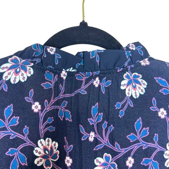LOFT Women's Floral Peasant Navy Blue Blouse XL - Picture 8 of 11